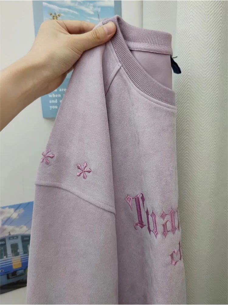 

Свитшот женский с круглым вырезом, повседневный свободный фиолетовый пуловер с длинным рукавом, уличная одежда, спортивный серый пуловер, о...