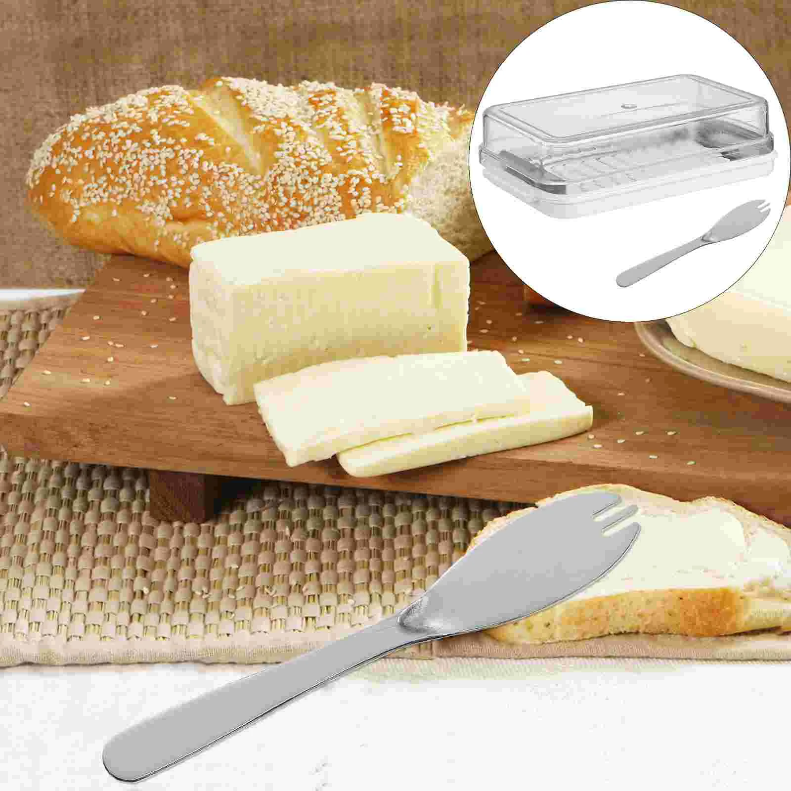 

1 Set Butter Dish with- Lid Cheese Butter Keeper Container Butter Cheese Crisper Box Tray （ White ）