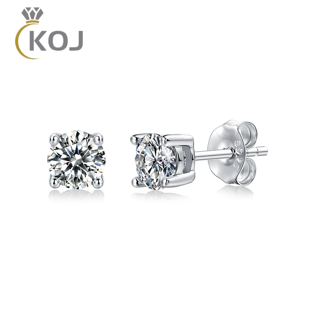 

KOJ 925 Sterling Silver 0.5 Carat 5.0mm Moissanite diamond Stud Earrings For Women Sparkling wedding rhinestone earrings