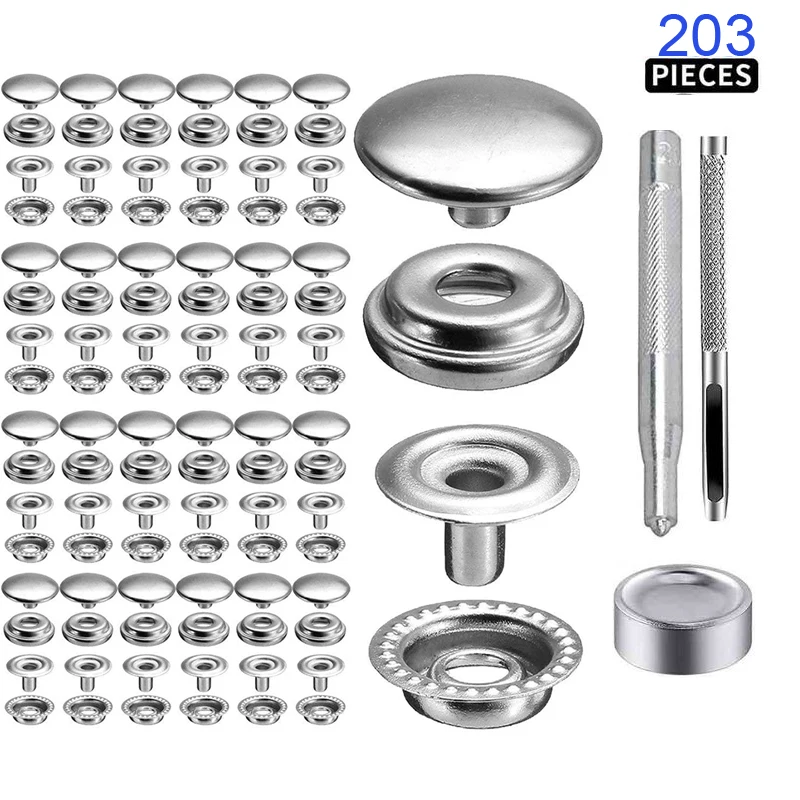 

200/100pcs 15mm Snap Kit, Marine Grade Snap Fastener Stainless Steel Snap Buttons for Boat Cover,Sewing Leather products,Tent