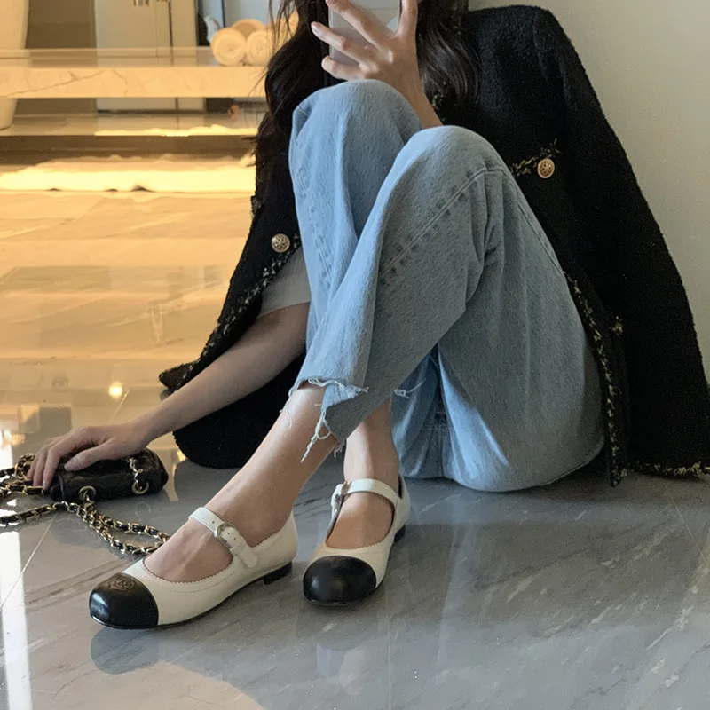 Womencasualshoes Women Low Heels Genuine Leather Solid Color Round  Heel cutchunky Heelbreathable Wearresistant Womenshoes