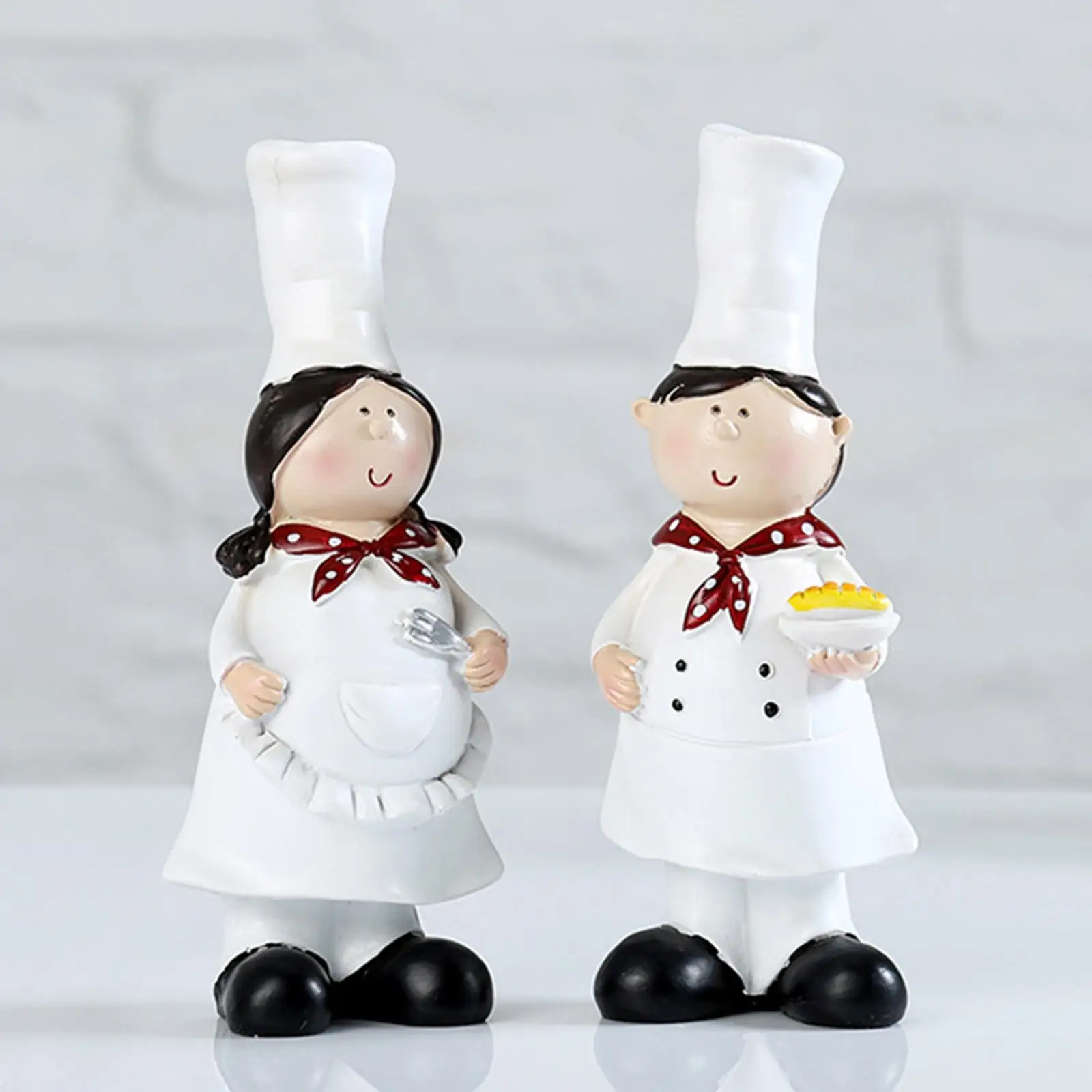

2x Couple Chef Figurine Sculptures Cook Statue Ornaments for Tabletop Bakery