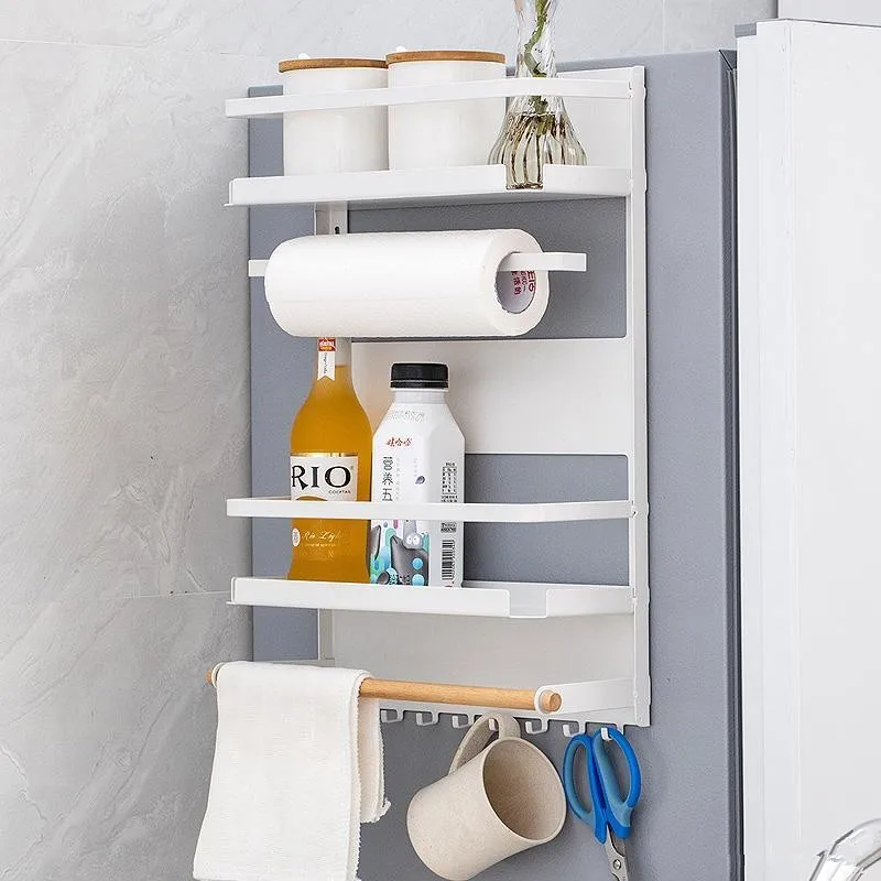 

Magnet Fridge Shelf Paper Towel Roll Holder Magnetic Storage Rack Spice Hang Rack Decorative Metal Shelf Kitchen Organizer