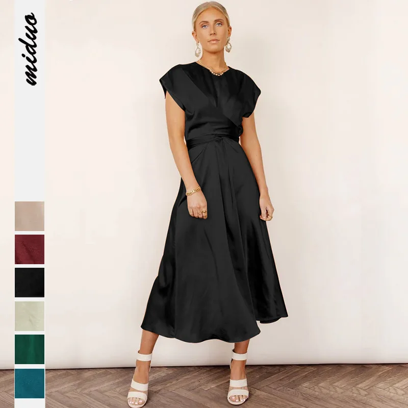 

Factory direct sale summer hot sale women's lace-up high-end satin sleeveless dress temperament elegant light evening dress