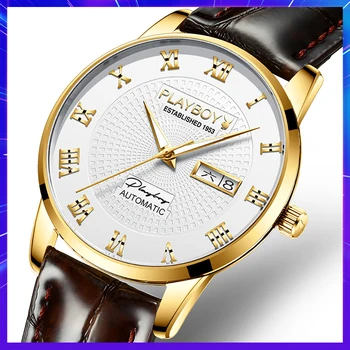 Top Quailty Watch For Men Fashion Mechanical Watch Date Leather Strap Male Clock Waterproof Luminous Wristwatch часы мужские