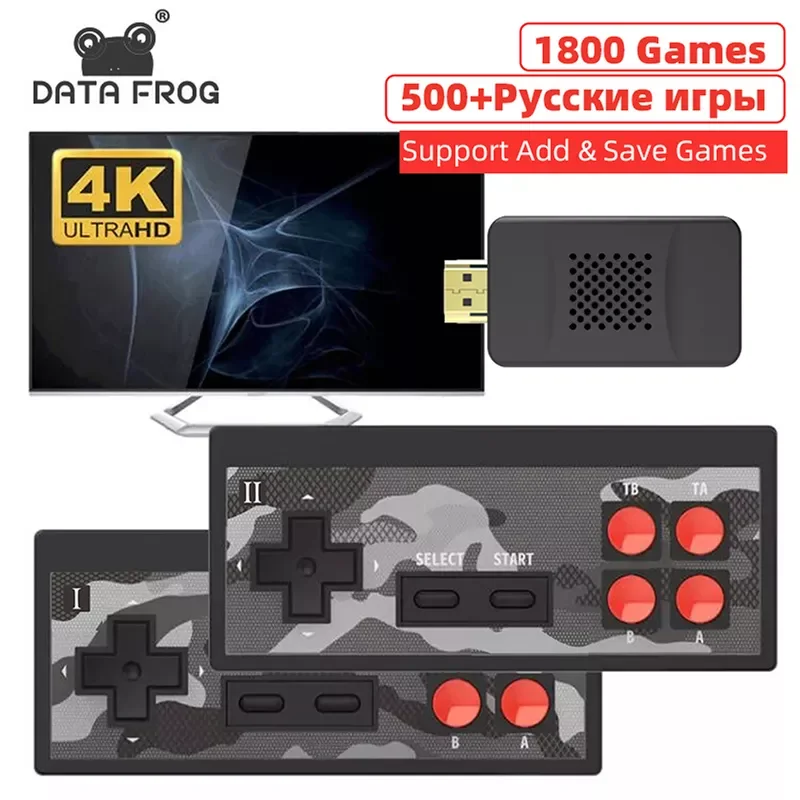

DATA FROG Mini 4K Video Game Console Dual Players and Retro Build in 1800 NES Games Wireless Controller HD OUT Dendy Prefix
