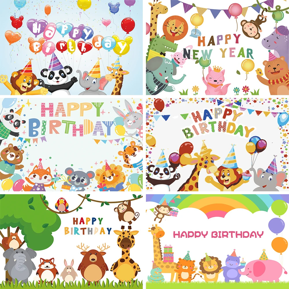 

Safari Happy Birthday Party Backdrop Children Jungle Birthday Decoration Baby Portrait Photo Backgrounds Birthday Photophone