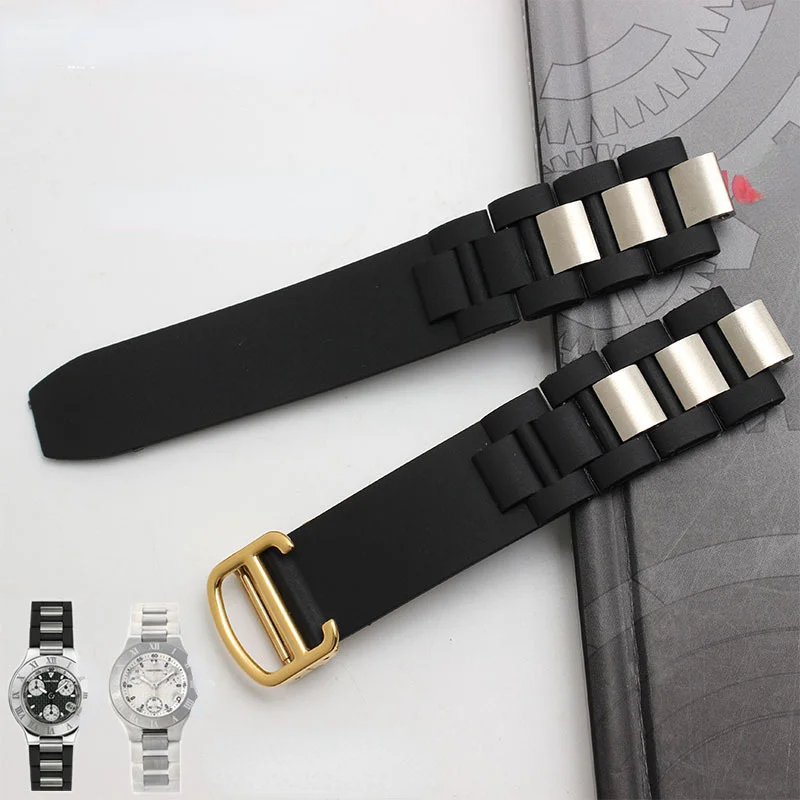 

20 * 10mm Rubber WatchBand For 21st Century Silicone Watch Band Black White Watch Band Male Waterproof Wristband Durable Belt