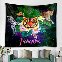 ferocious tiger lion tropical forest leaves tapestry hippie wall hanging boho wall cloth tapestry art deco