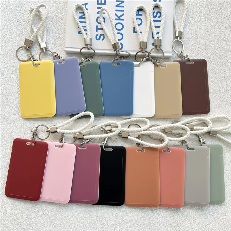 

1Pc Ins Macaron Solid Color Bus Card Protective Cover Student Meat Keyring Card Campus Access Door Card Holder Bag Set Key Chain