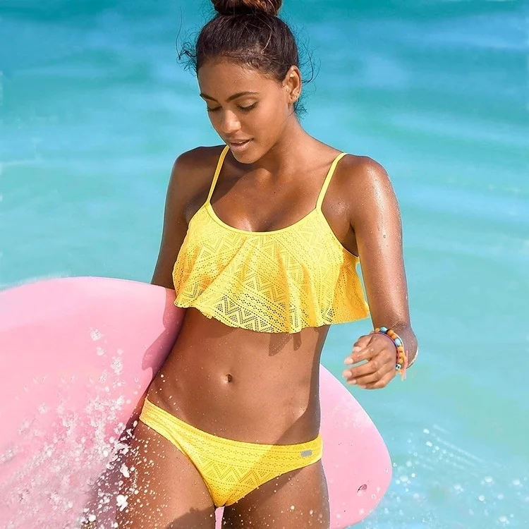 Черный/белый/красный/зеленый однотонный комплект бикини сексуальный женский