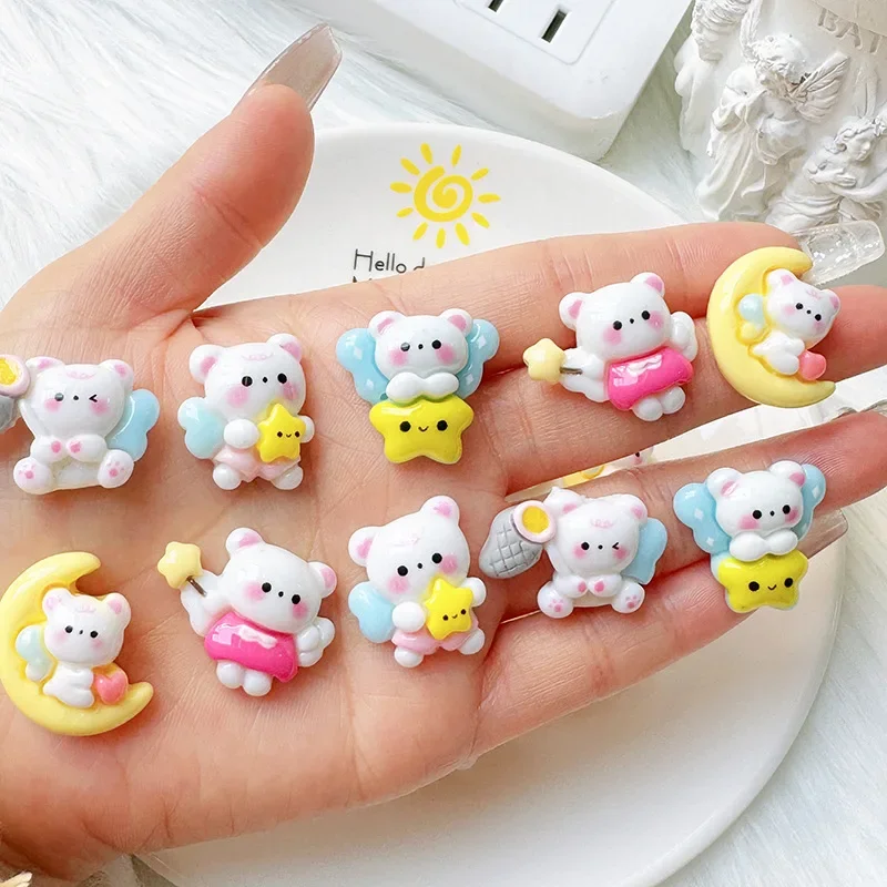 5 шт. милый белый медведь луна звезда серия мультяшные подвески из смолы с плоской