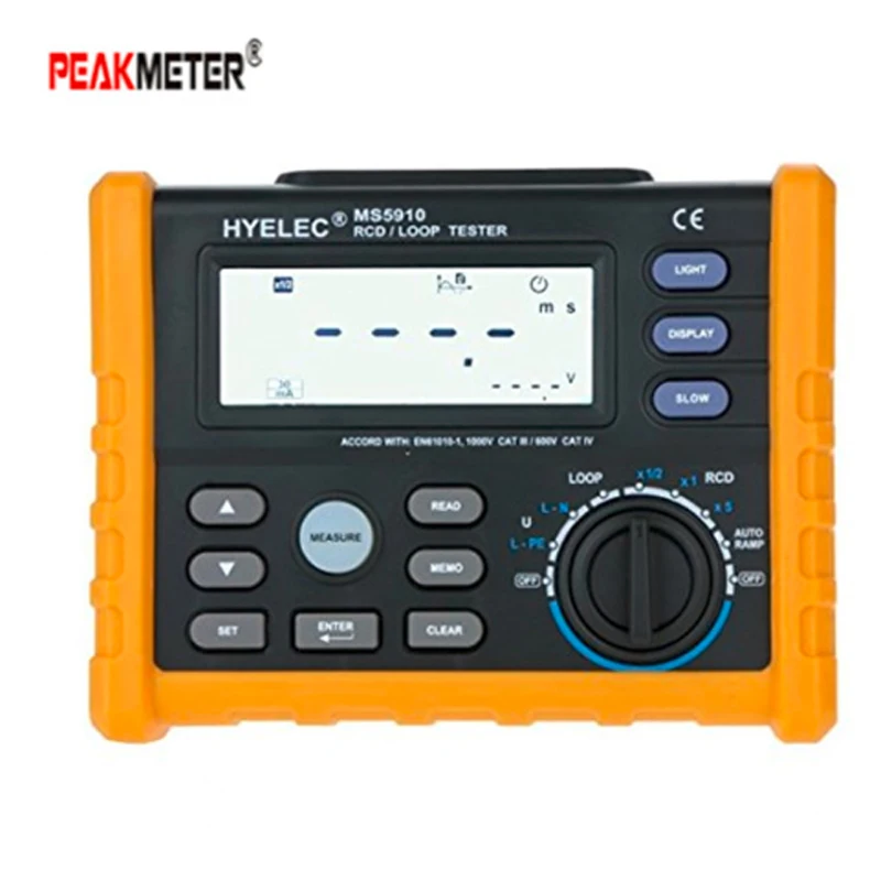 

PEAKMETER MS5910 Digital RCD Loop Resistance 5~2000 ohm Tester Multimeter Trip-out Current/Time Detector With USB Interface