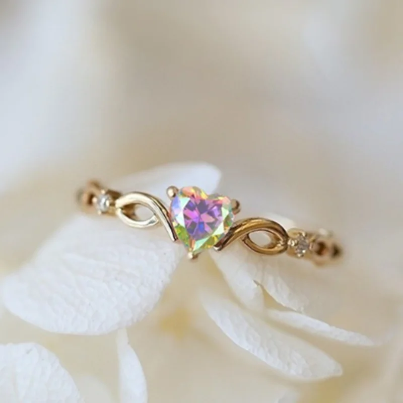 Brand Women's Simple Heart Ring  Cute  Girlfriend Romantic Birthday Gift Fashion Zircon Jewelry