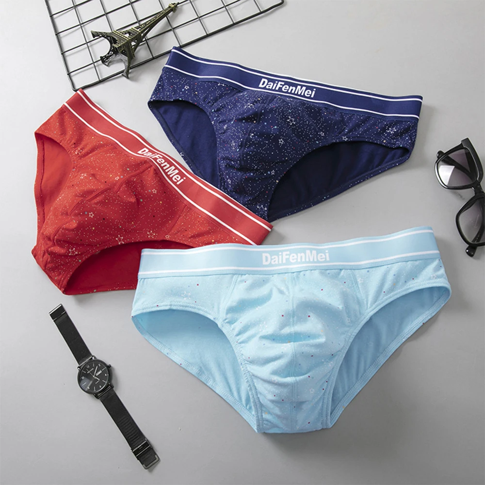 

Men Underwear Cotton Stars Print Briefs Sexy Breathable Bugle Pouch Panties Calzoncillos Hombre Comfortable Shorts Swimsuit