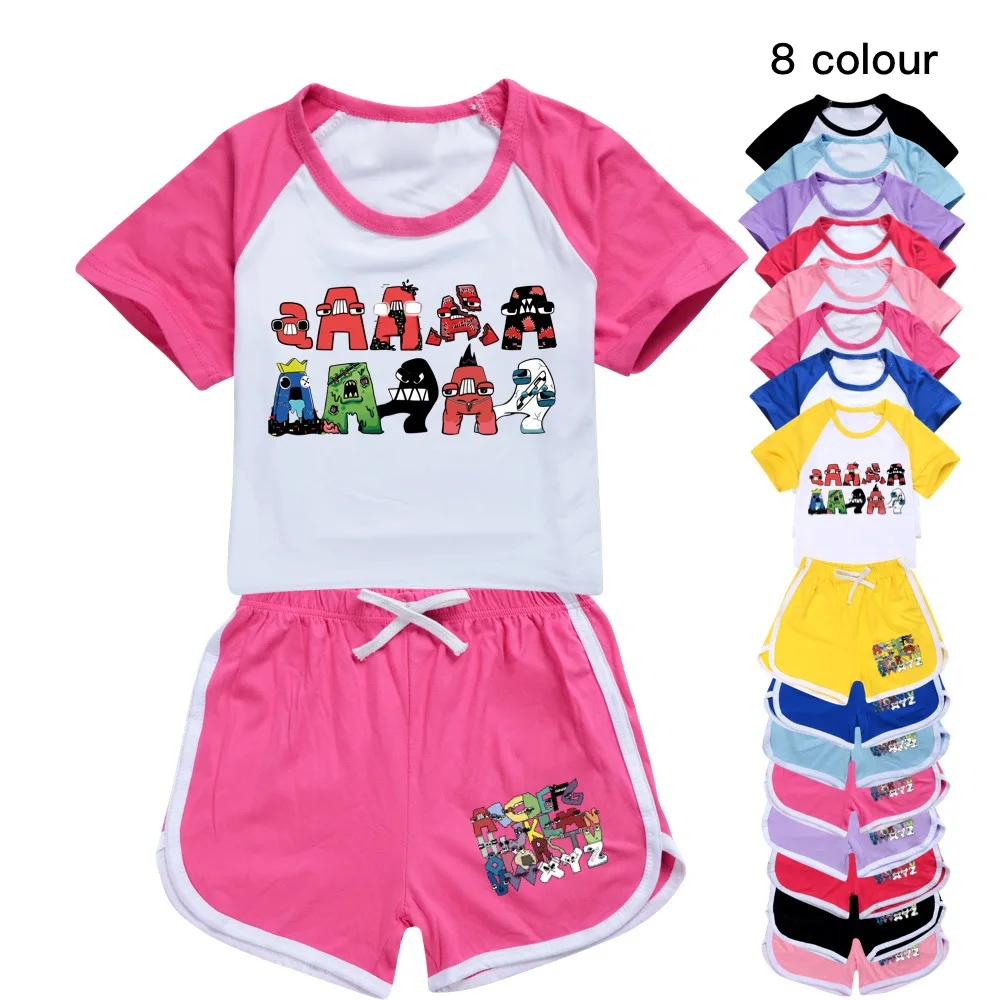 

Alphabet Lore Children Short-Sleeved Pajamas Set Summer Boys Girls Casual Cotton Printed Tshirt Top+Pants Sports Outfits 2-16Y