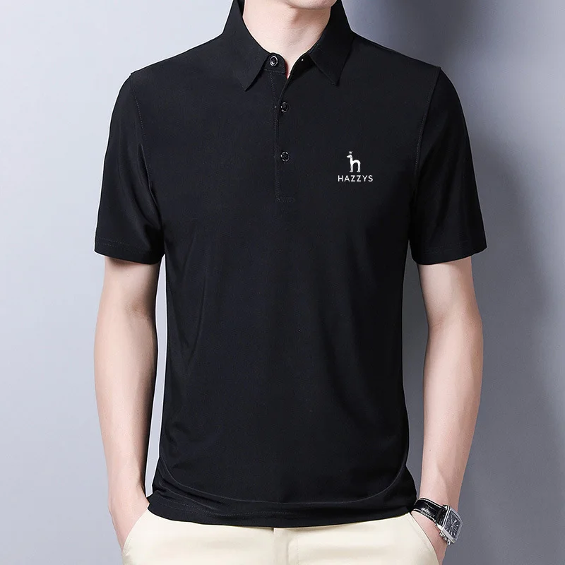 Hazzys New Summer Men's Golf T-shirt Casual Thin Turn-down Collar Polo Shirt Short-sleeved Solid Color Men  Top