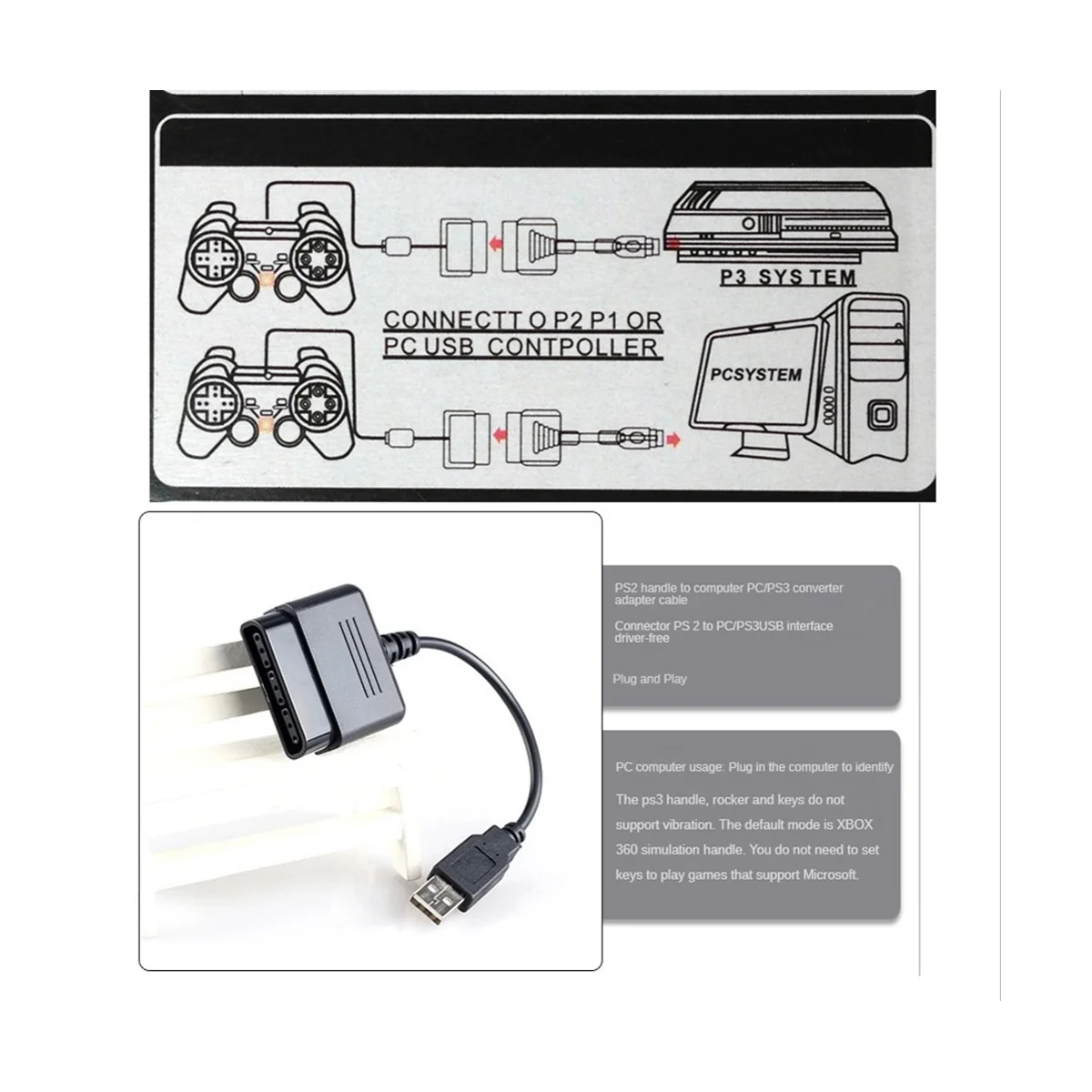 Кабель-Переходник USB для PS2 Dualshock Joypad геймпад PS3 ПК USB-контроллера