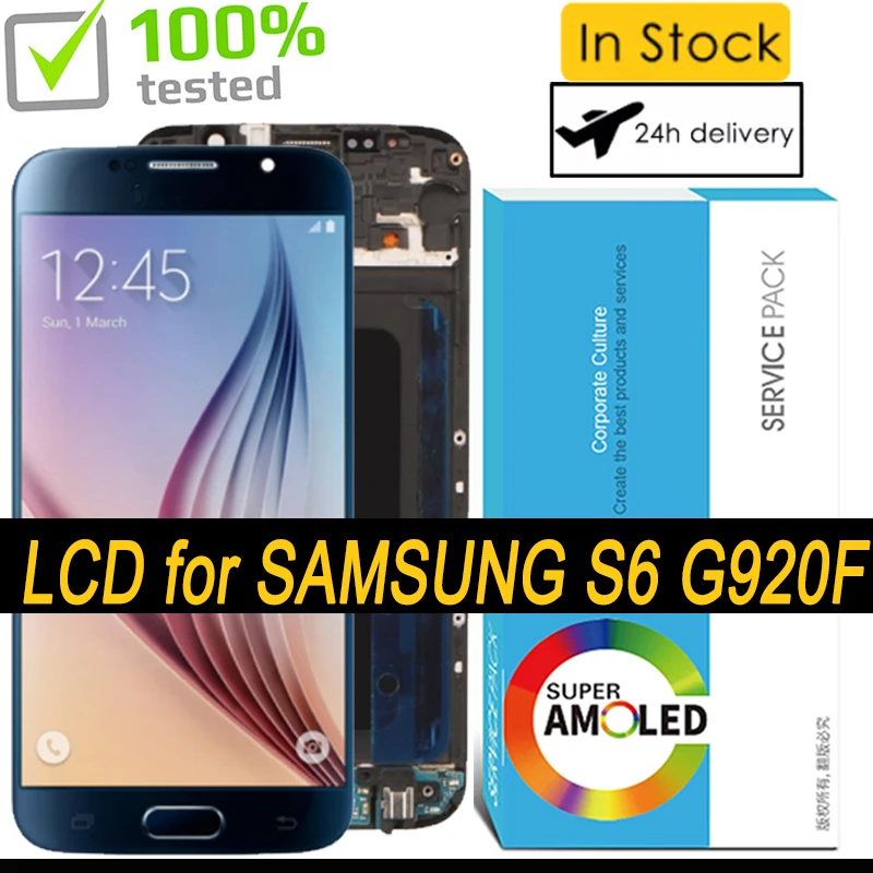 100% Оригинальный 5.1-дюймовый сенсорный экран Super AMOLED LCD Display Digitizer для Samsung Galaxy S6 G920 SM-G920F G920F Ремонтная часть
