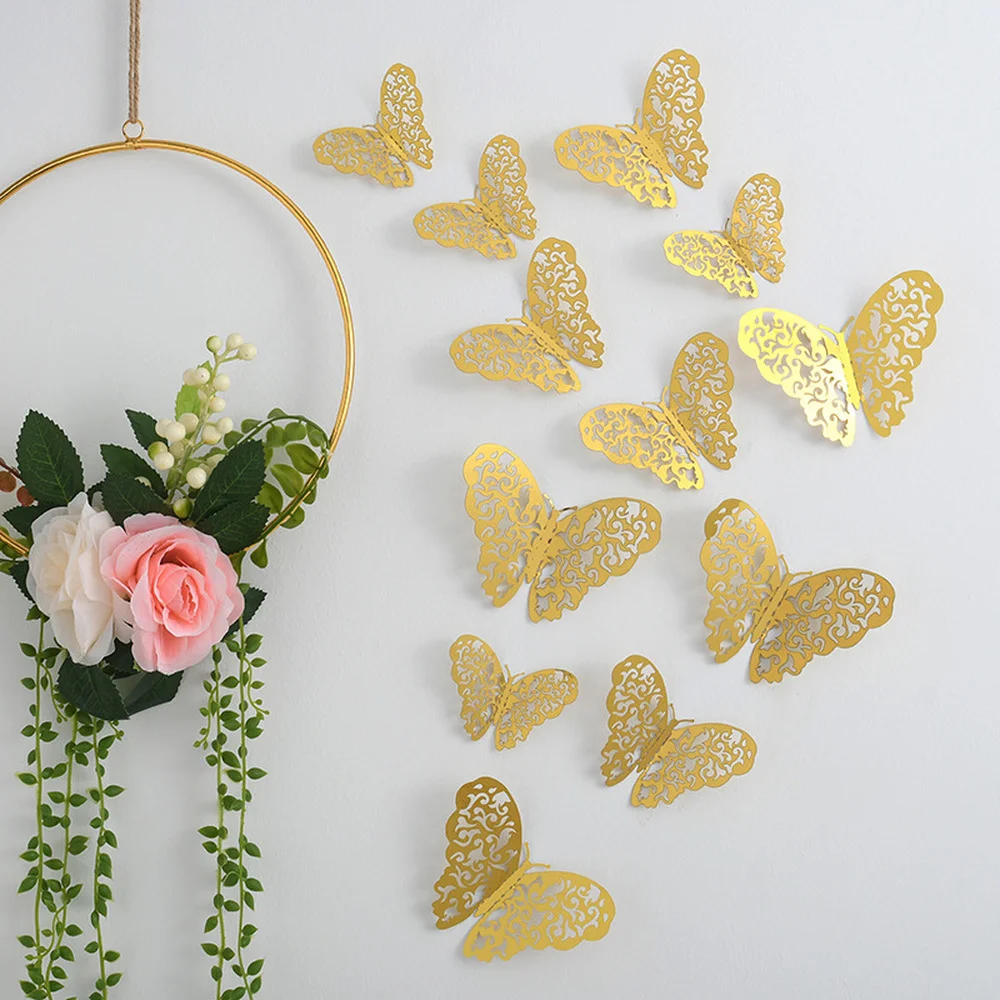 

3D Three-dimensional Hollow Butterfly Wall Sticker DIY Butterflies Decals For Furniture Room Decoration Party Wedding Decor