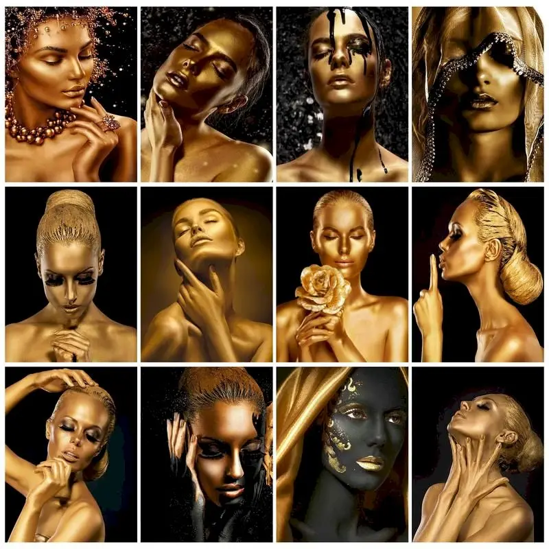 

CHENISTORY Diy Square Diamond Painting Kits Cross Stitch 5D Diamond Embroidery Gold Women Mosaic Figure Home Decor Wall Art Gift