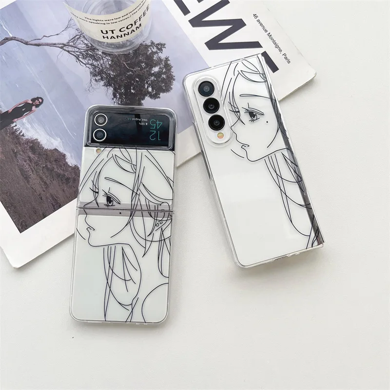 

Fashion Line Girl Phone Case for Samsung Galaxy Z Flip 3 Z Flip 4 Z Fold 3 Z Fold 4 Cover for ZFlip3 ZFlip4 ZFold3 ZFold4 Case