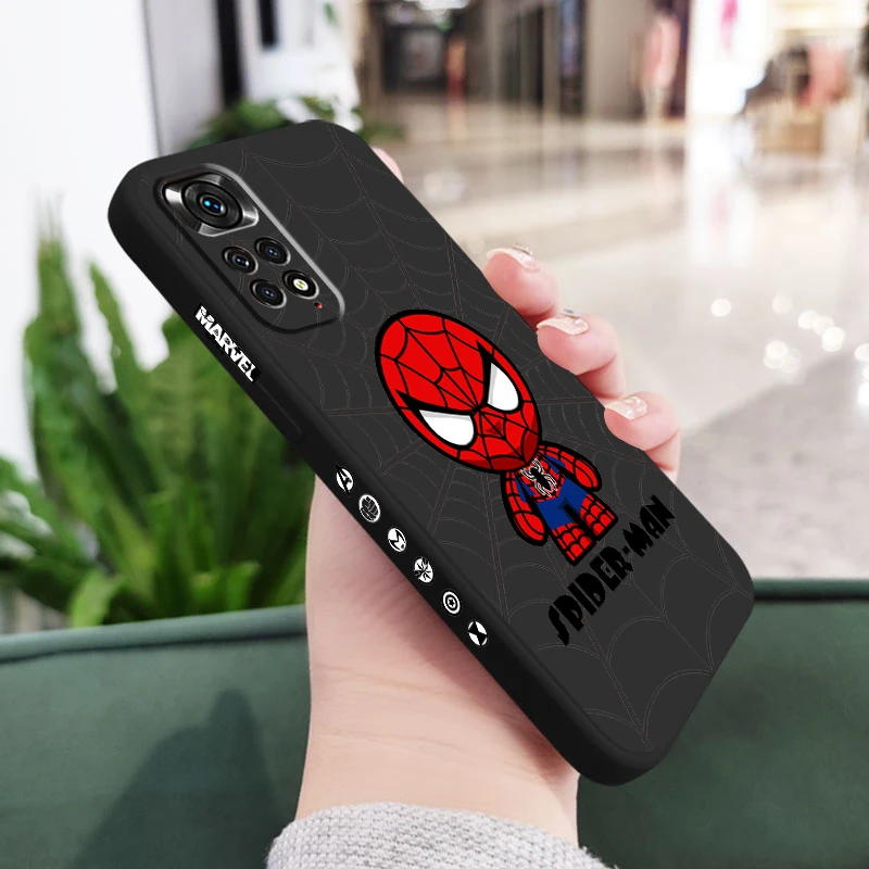 

Marvel Hero SpiderMan Cool Phone Case For Redmi Note 12 11T 11S 11E 10S 10T 10 9T Pro Plus Liquid Left Rope