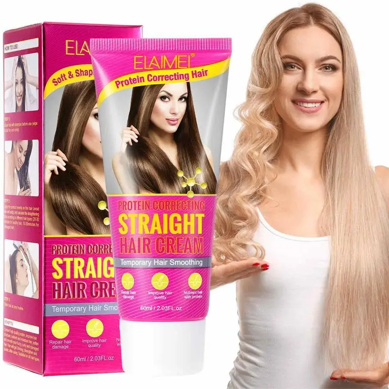 

Hair Straightener Cream 3 In-1 Protein Hair Straightening Cream 60ml Keratin Nourishing Smoothing Cream For Curly Tangled Hair
