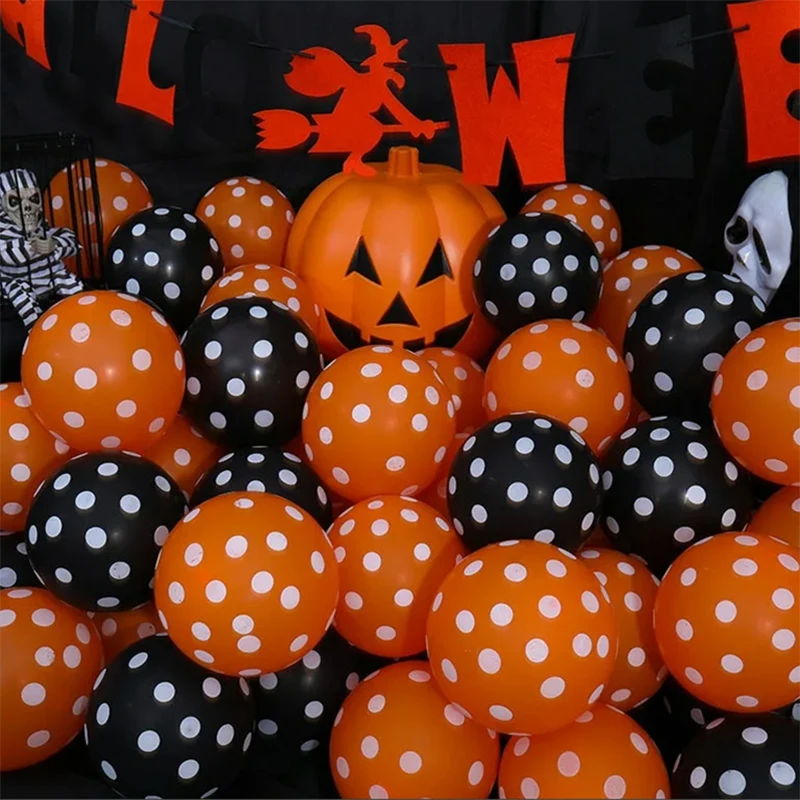 

10/30Pcs 12inch Halloween Balloon Orange Black Polka Dot Latex Balls Halloween Home Outside Party Decoration Matte Balloon Globo