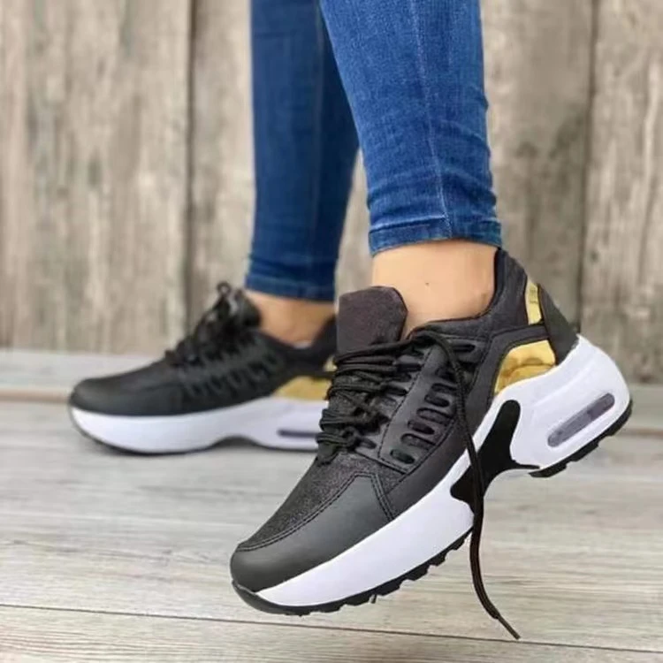 2022 New Ladies Sneakers Lace Up Wedge Heel Vulcanized Shoes Thick Sole Air Cushion Casual Shoes Large Size 43 Women's Shoes