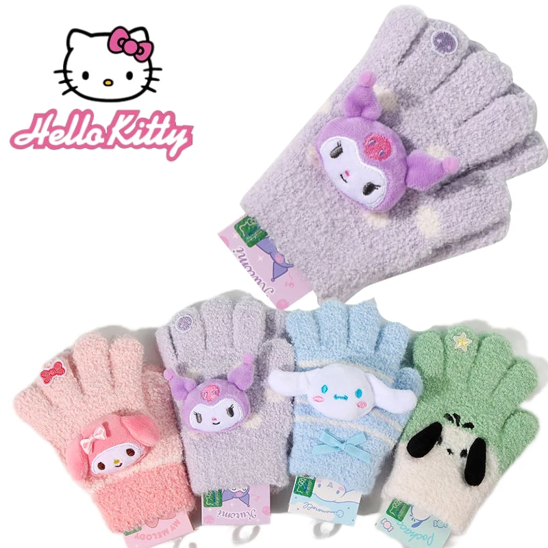 

Непродуваемые перчатки Miniso Sanrio Kuromi Cinnamoroll Pachacco, милые зимние теплые студенческие перчатки с мультяшным аниме, перчатки с разрезами