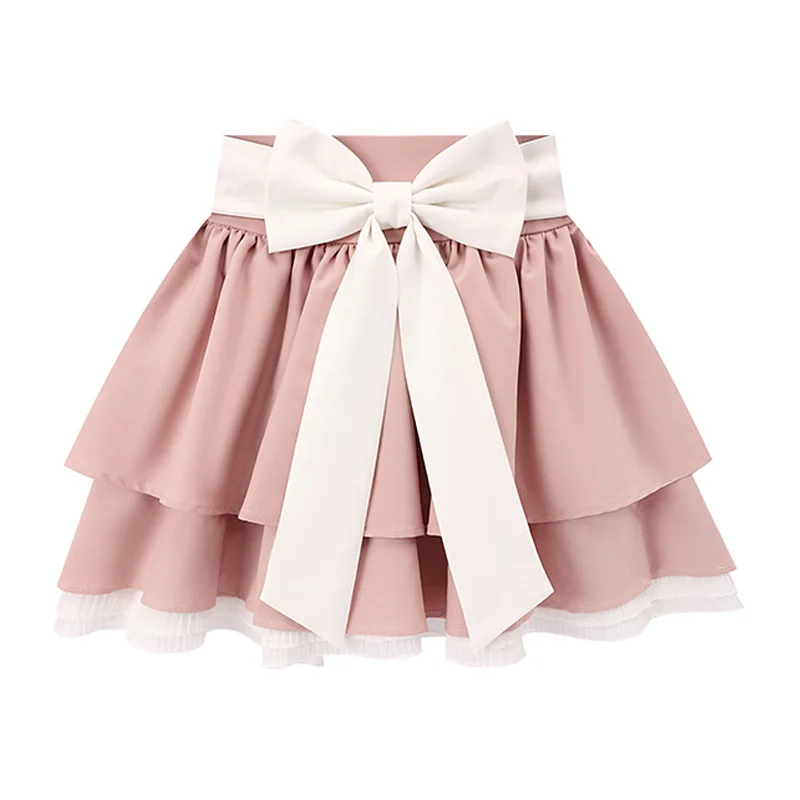 

Японское бальное платье в стиле Харадзюку со шнуровкой, Милая юбка фигуристки в стиле "Лолита", бандажные юбки с высокой талией и бантом, 2023, Y2K, розовая мини-юбка в виде торта