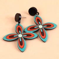 fishsheep 2022 new retro acrylic flower drop earrings for women vintage colorful geometric leaf printing dangle earrings jewelry