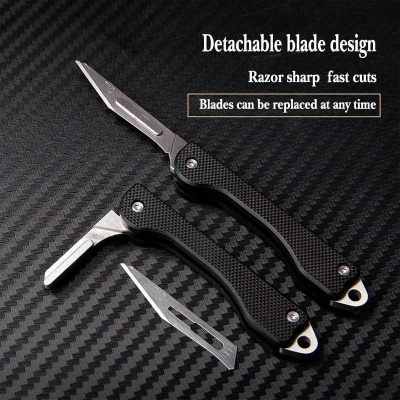 G10 Mini Keychain Knife Utility Knife EDC Folding Knife Replaceable Blade Scalpel Send 10 Blades Outdoor Self-Defense EDC Tool