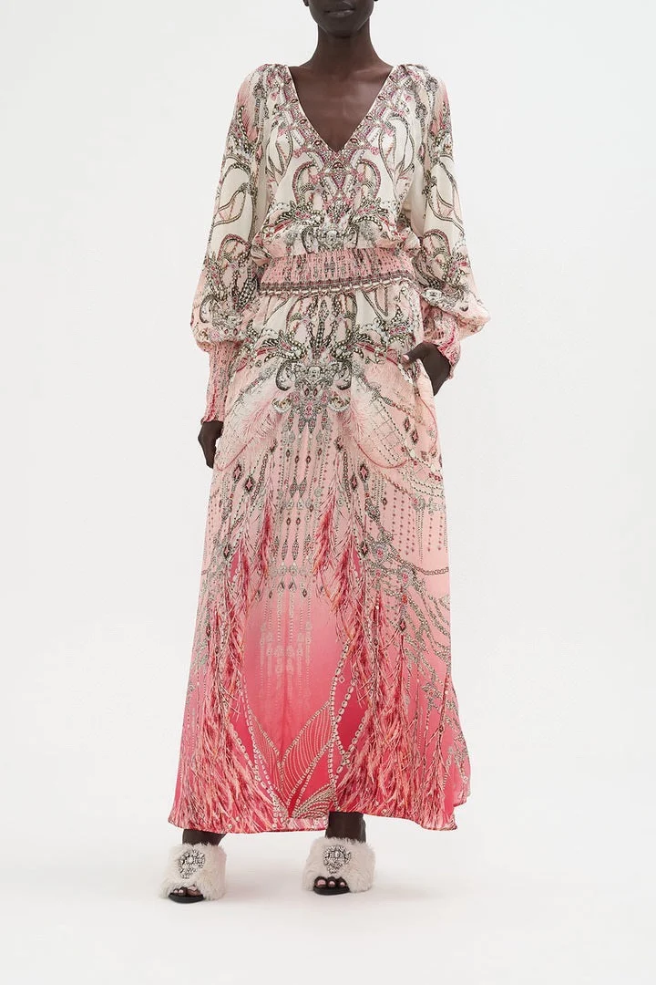 

Женское богемное платье до щиколотки с принтом и длинным рукавом-фонариком