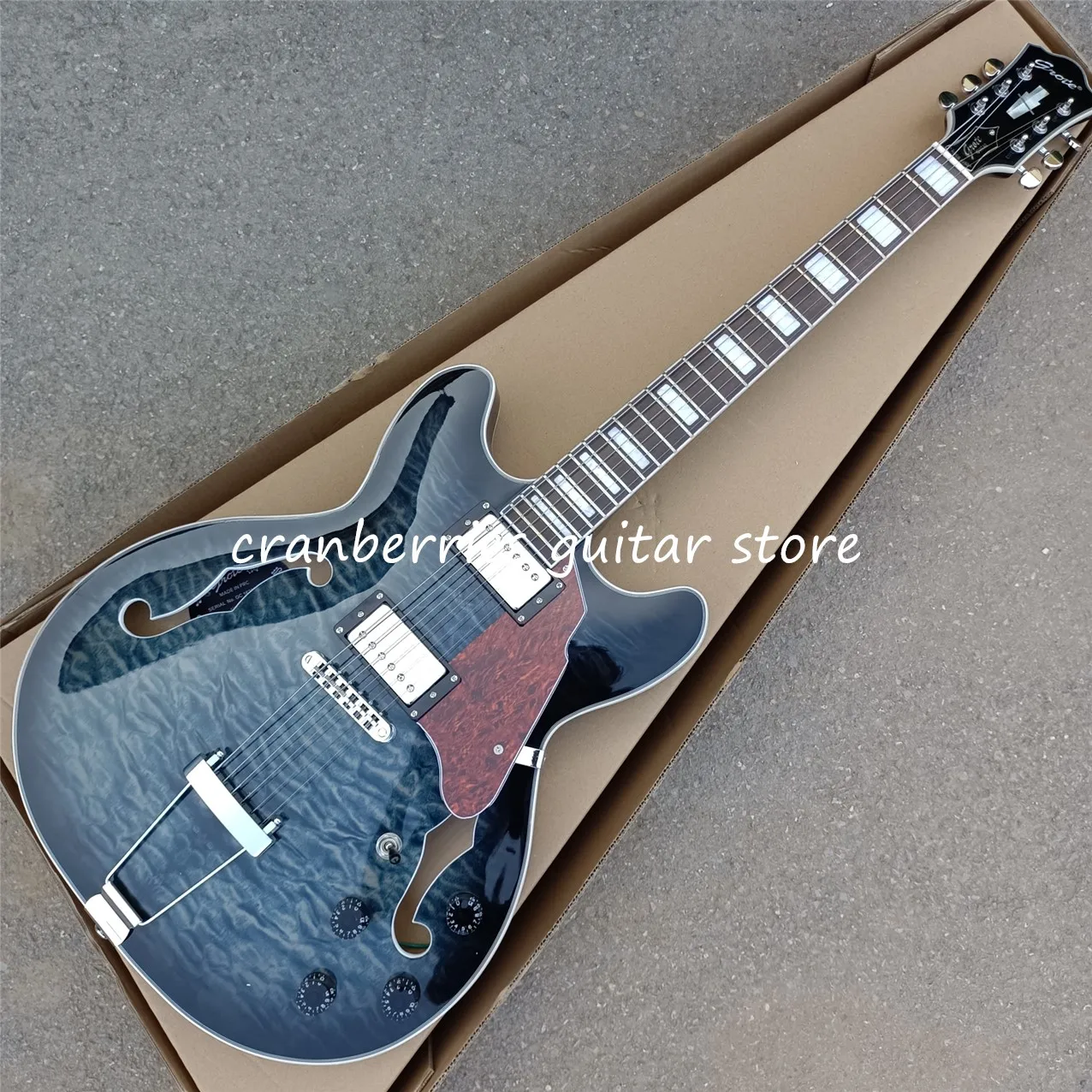 

2022 электрическая гитара Tiger Flamed Top Jazz, 6 струн, синего цвета, гриф из палисандра, бесплатная доставка