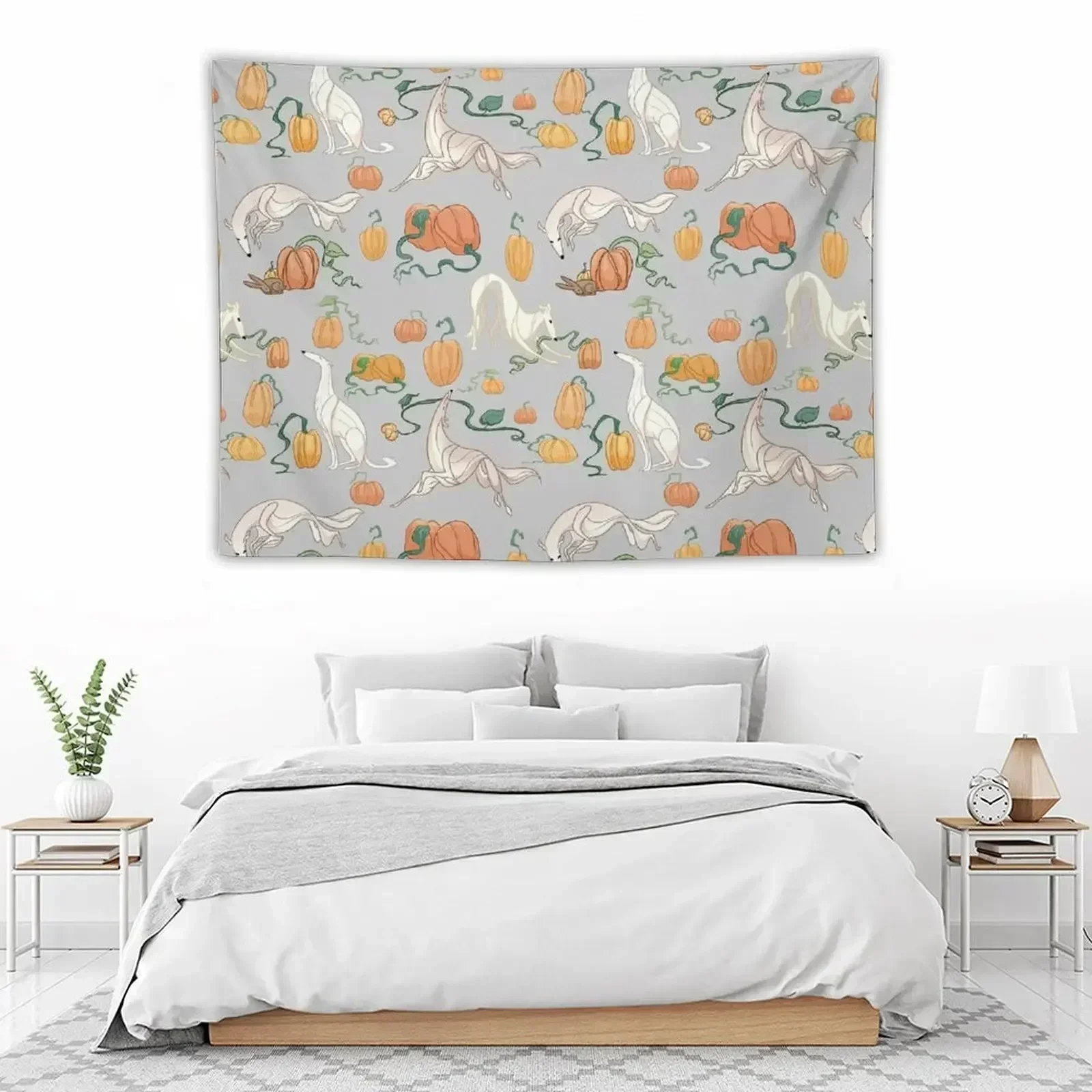 Белый борзойский гобелен с рисунком тыквы эстетический декор комнаты корейские