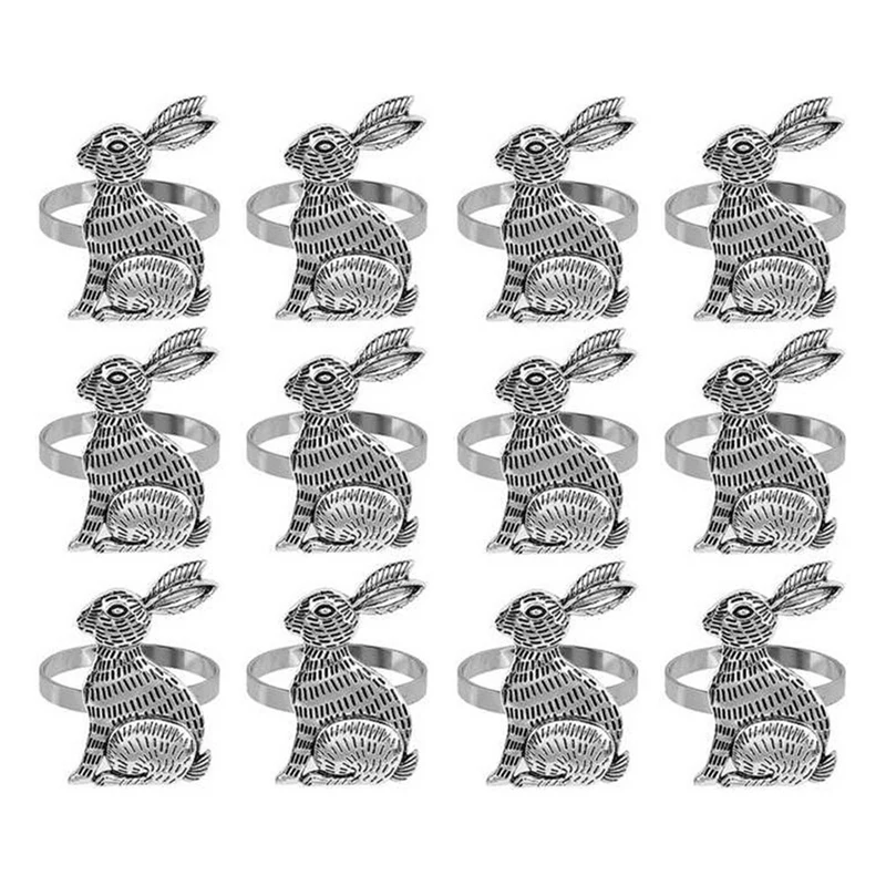 

12Pcs Easter Bunny Napkin Rings Rabbit Napkin Ring Holders Metal Table Decor For Easter Party Banquet Dinner
