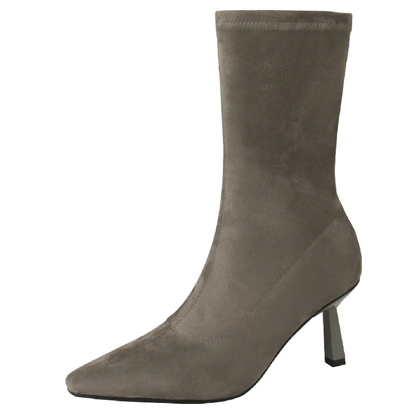 

Dilalula Mature Sexy Women Mid-Calf Boots Pointed Toe Thin High Heels Autumn Winter Stretch Boots Shoes Woman Office Lady