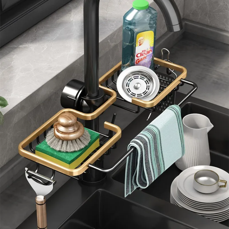 

Aluminum Sink Drain Rack Sponge Storage Faucet Holder Soap Drainer Shelf Basket Organizer Kitchen Bathroom Accessories