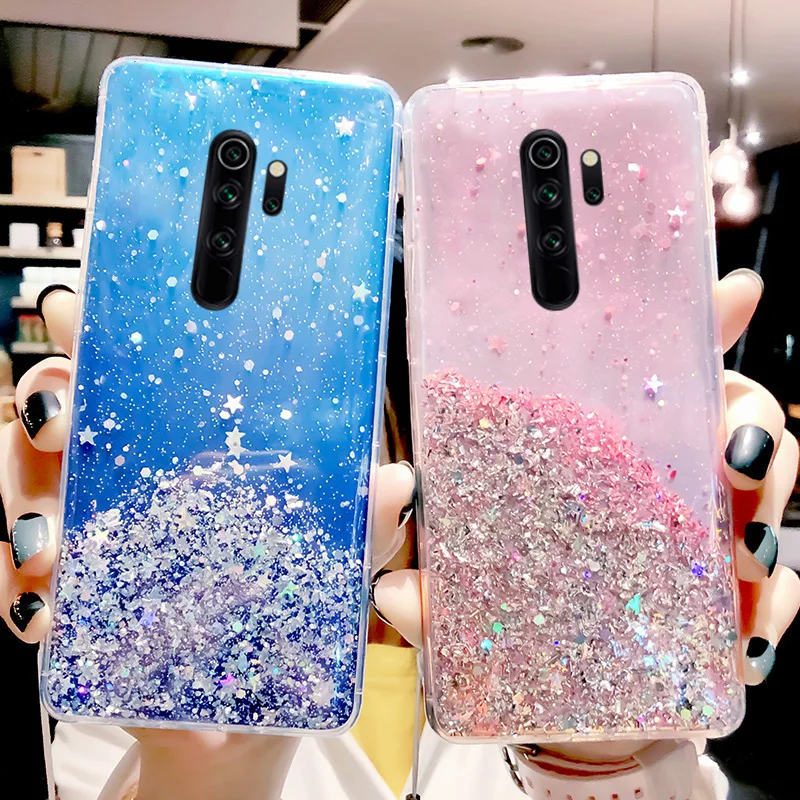 Чехол для Xiaomi Redmi Note 10 9 Pro 10s 9s 8 7 8T 8A 9A 9C POCO X3 NFC M3 F3 Блестящий блестящий чехол Mi 11T 10T 9T
