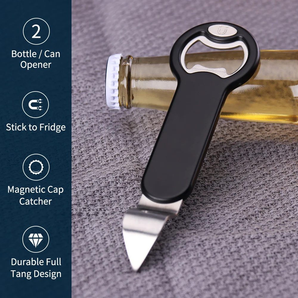 

Magnetic Bottle Beer Opener Stick to Fridge Manual Stainless Steel Can Punch Opener with Cap Catcher Bar Tool