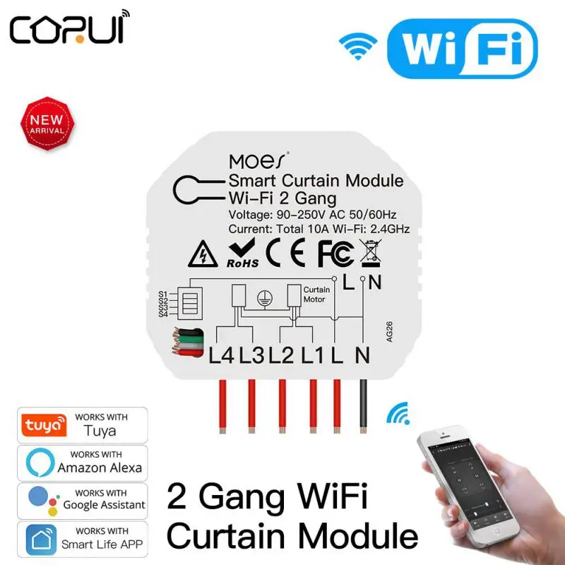 

Tuya 10A Smart WiFi Curtain Blind Switch Module Roller Shutter Electric Motor tuya/Smart Life App Work With Google Home Alexa