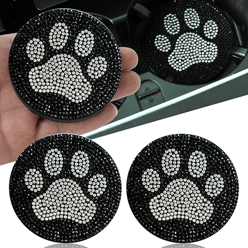 

Soft Rubber Car Coasters Rhinestone Dog Paw Butterfly Heart Shape Cup Holder Anti Slip Water Cup Pad Car Interior Accessories