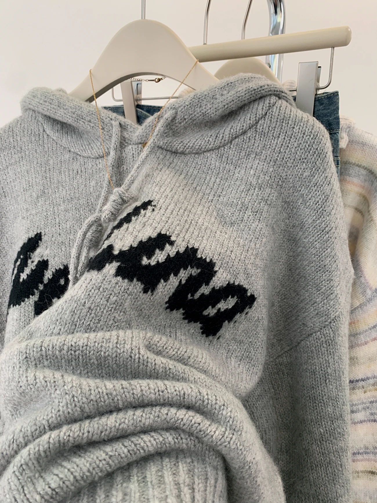 Gray Hood Pullover Sweater Women Autumn and Winter Soft Glutinous Idle Sle Thickened Knit Hoodie Outerwear Top