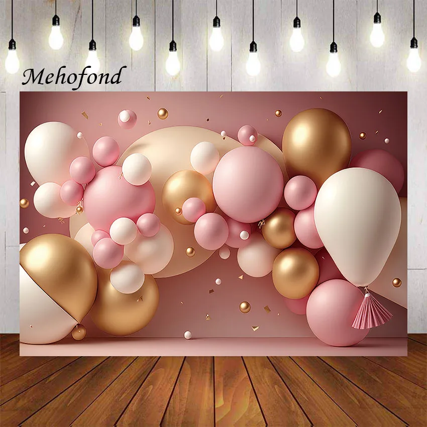 

Mehofond Photography Background Pink and Gold Balloons Baby Girls Birthday Party Cake Smash Portrait Decor Photo Backdrop Studio