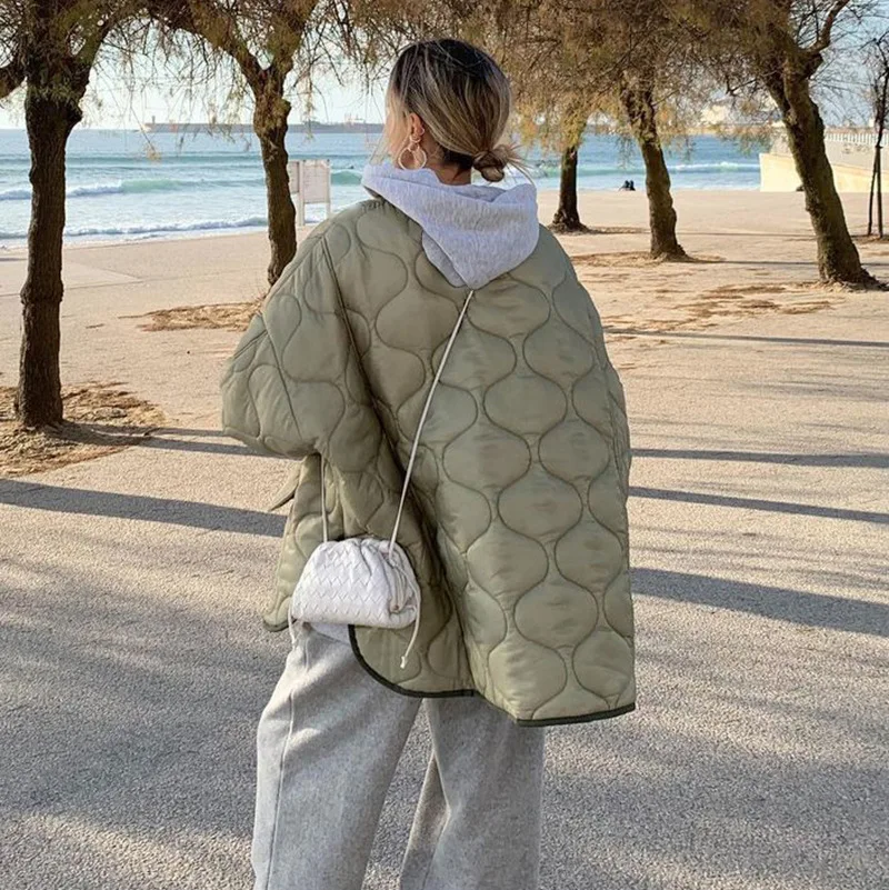 2022 Autumn and Winter Models with Pockets Loose Round Neck Long-sleeved Jacket Jacket Cotton Jacket Women Fashion Women's