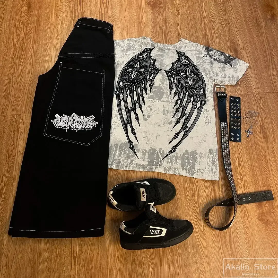 Wexwear костюм джинсы с вышивкой и графикой Harajuku Y2k спортивный футболки уличная