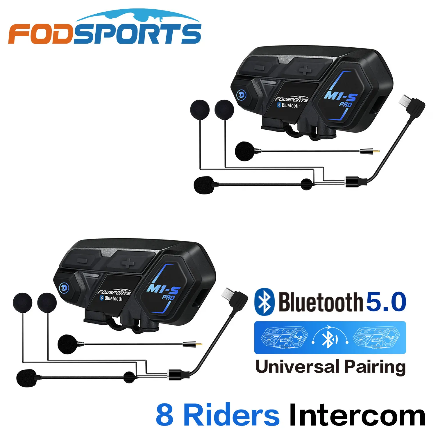 Fodsports Motorcycle Bluetooth Helmet Headset Intercom for 8 riders M1S Pro Waterproof Wireless intercomunicador Interphone MP3