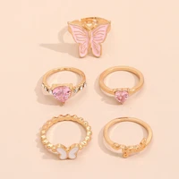 korean sweet love heart rings sets new style butterfly finger knuckle ring fashion jewelry 2022